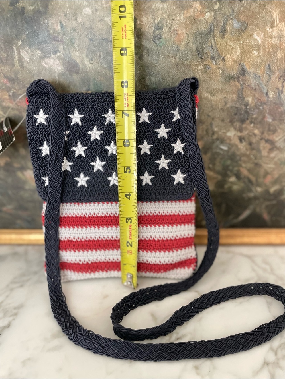 Crochet American Flag Flap Purse Bag Crossbody USA Patriotic 4th of July MAGA - Picture 6 of 8